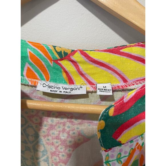 Christina Vergoni Made In Italy Womens Linen Floral Printed Multi Dress Sz‎ Med - Picture 5 of 7